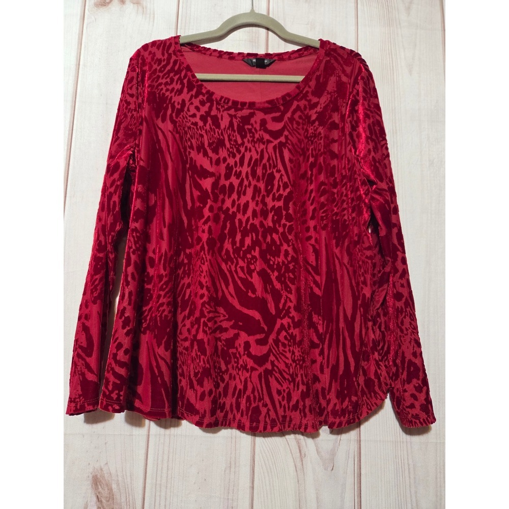 Simply Vera Vera Wang Red Velvet Burnout Animal Print Mesh Top XXL Womens